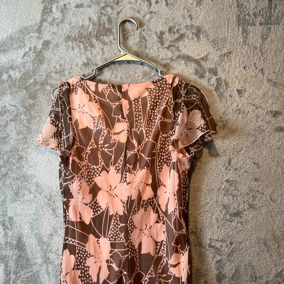 Vintage Pink Brown Floral Pattern Asymmetrical Bottom Dress Y2k Size Small - Picture 4 of 4